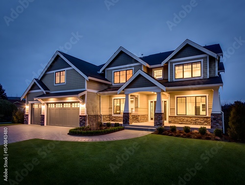 A Beautiful House with a Garden at Sunset Time