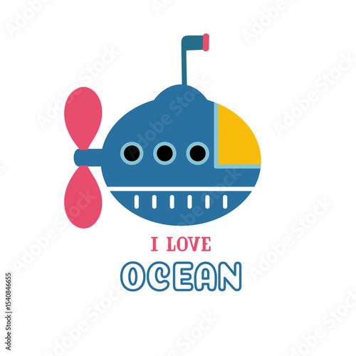 Submarine and text vector card