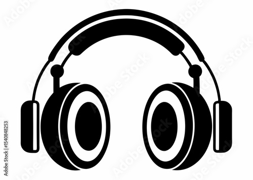 Stylish black headphones icon isolated on white background
