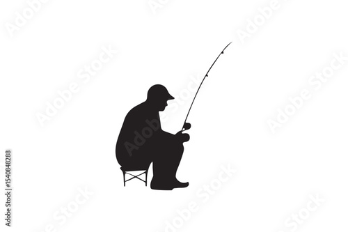 Men fishing silhouette on white background.05
