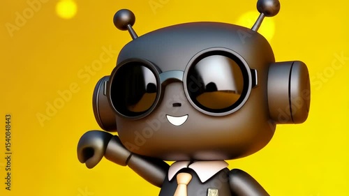 Colorful robot stands cheerfully on bright background