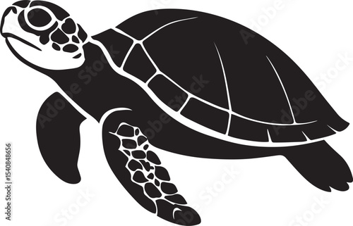 Sea turtle black silhouette artistic pose, Ocean creature minimal flat design
