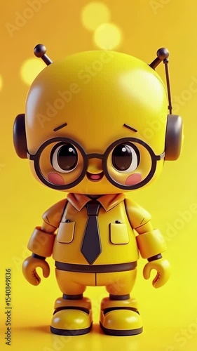 Colorful robot stands cheerfully on bright background