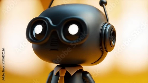 Colorful robot stands cheerfully on bright background