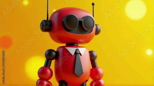 Colorful robot stands cheerfully on bright background