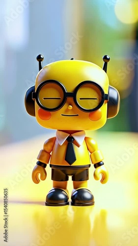 Colorful robot stands cheerfully on bright background