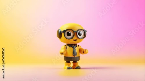 Colorful robot stands cheerfully on bright background