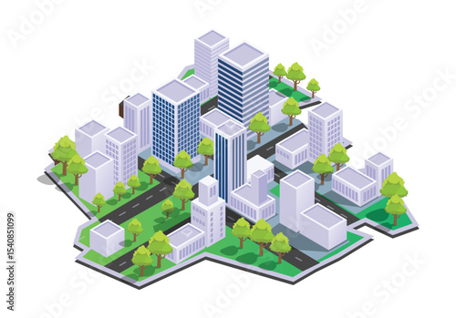 Modern city street and buildings view