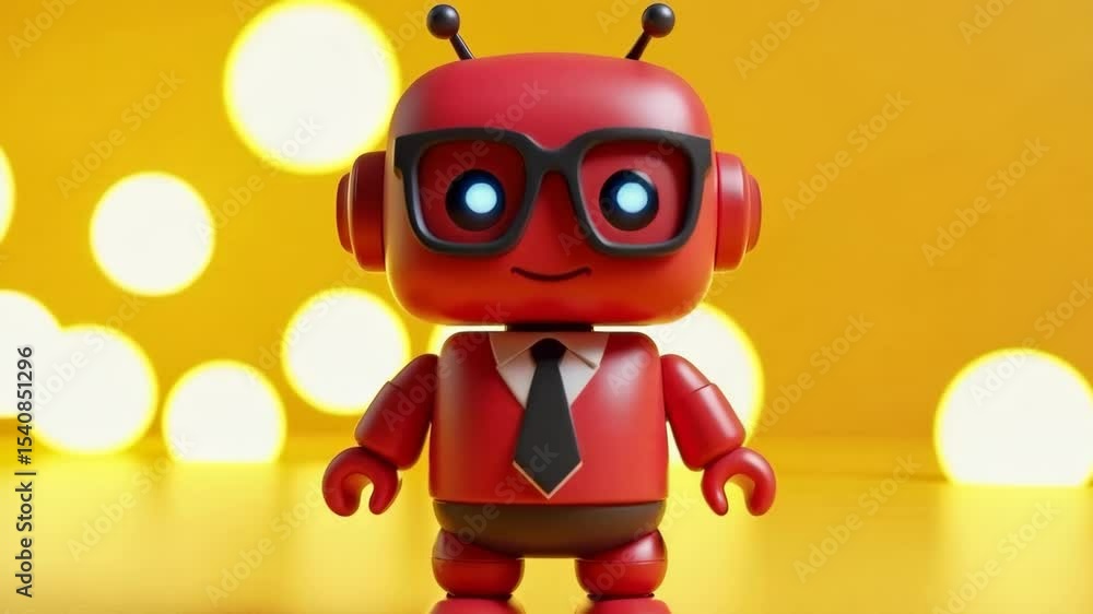 Colorful robot stands cheerfully on bright background Colorful robot stands cheerfully on bright background