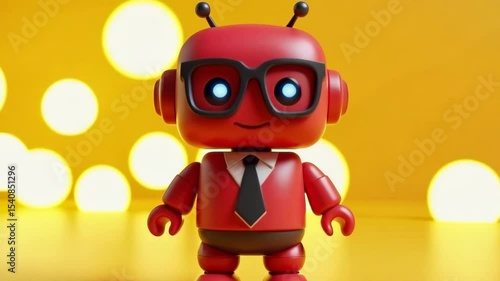 Colorful robot stands cheerfully on bright background