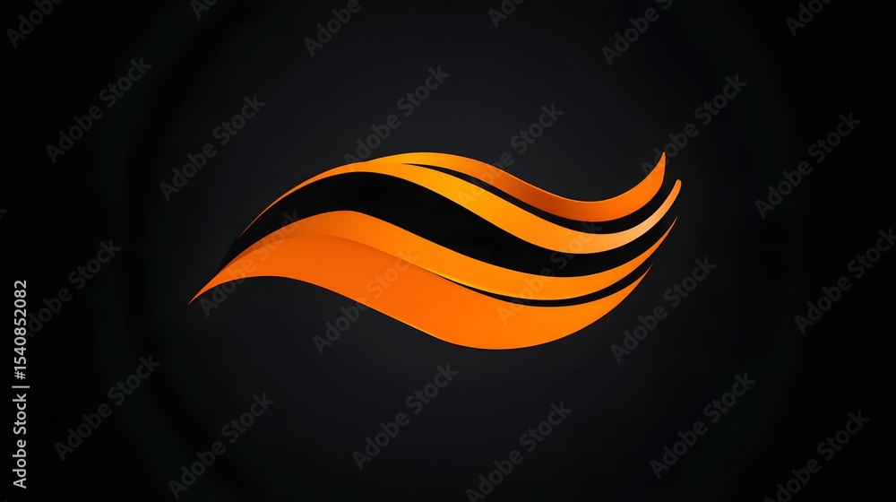 Fototapeta premium 3D render of a dynamic, stylized wave with overlapping black and orange lines.