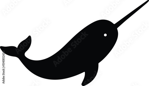 Silhouette Narwhal with horn swimming marine animal vector illustration