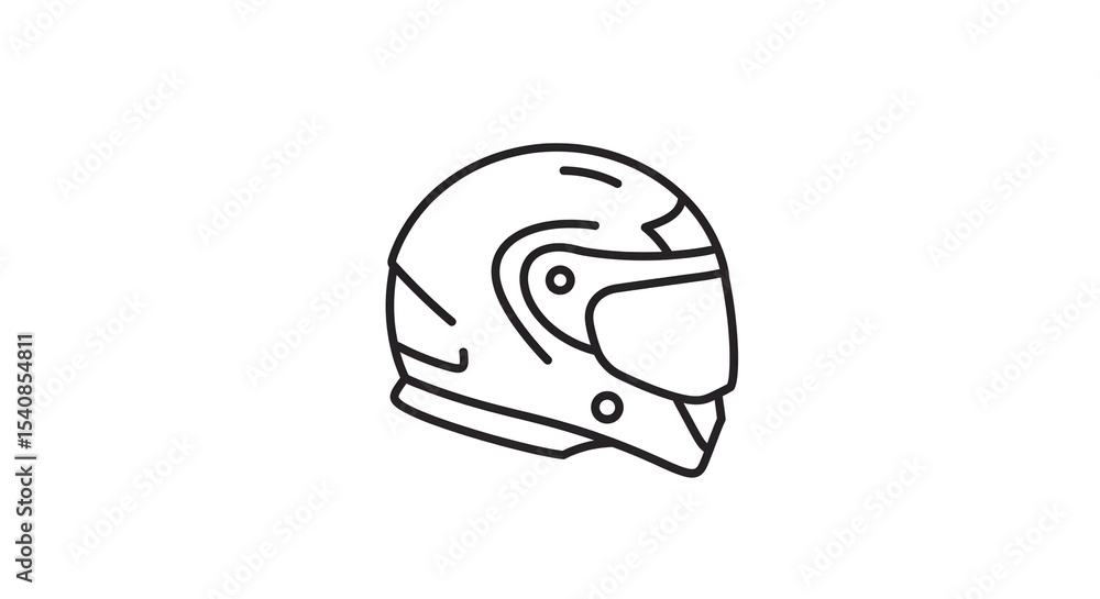 A minimalistic line drawing of a motorcycle helmet with visor on a plain white background in isolation A minimalistic line drawing of a motorcycle helmet with visor on a plain white background in isolation