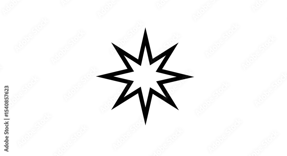 A simple black outline of an eight pointed star on a white background in a centered composition A simple black outline of an eight pointed star on a white background in a centered composition