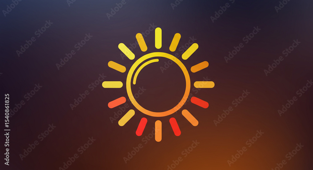 Naklejka premium A stylized sun icon with yellow and orange rays on a dark gradient background illustration design