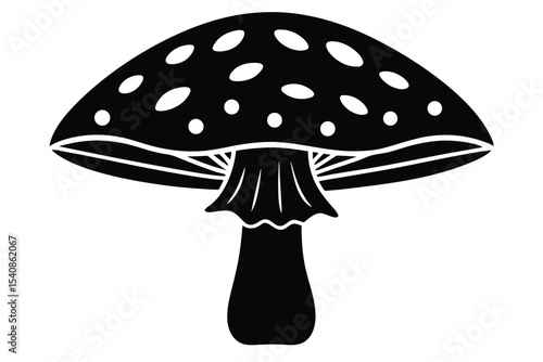 Graphic Mushroom Vector Silhouette Black Spotted Cap Fungi Icon, Edible and Poisonous