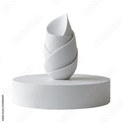 Twisted White Ceramic Sculpture on Pedestal