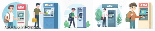 vector man taking money from atm
