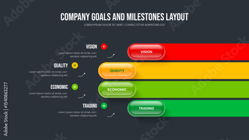 Enterprise Analysis Frame Template Vector Illustration. Marketing Growth 4 Step Infographic Slide Design. Advertising Innovation Four Element Diagram Presentation Layout.