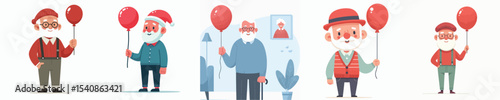 vector character grandfather holding balloon