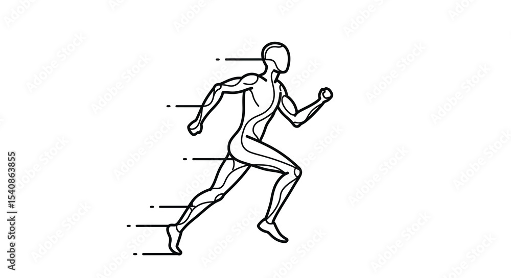 Fototapeta premium Outline drawing of a running figure with speed lines indicating motion on a white background simple design