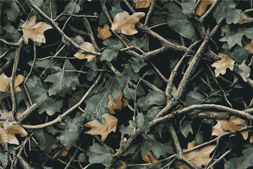 Real tree forest hunting camouflage seamless pattern design with barks and leaves. Camouflage repeat pattern Vector Formats