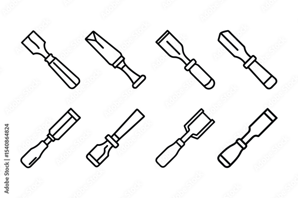 Chisel tool vector icon outline set Chisel tool vector icon outline set