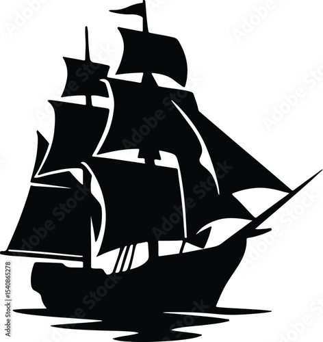 Silhouette of sailing ship frigate antique vessel vector illustration