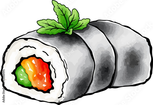Watercolor vector illustration of sushi.