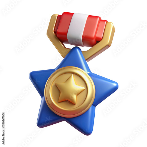 3d render of a blue star medal with gold accents