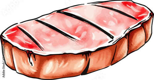 Watercolor vector illustration of a steak.