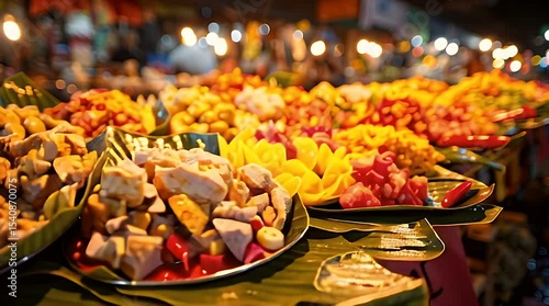 Colorful Food Display at a Night Market 4K footage