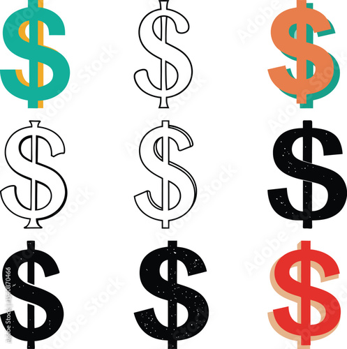 Financial Abundance: A collection of dollar signs, a visual representation of wealth, prosperity, and financial concepts, designed for economic and commercial applications.