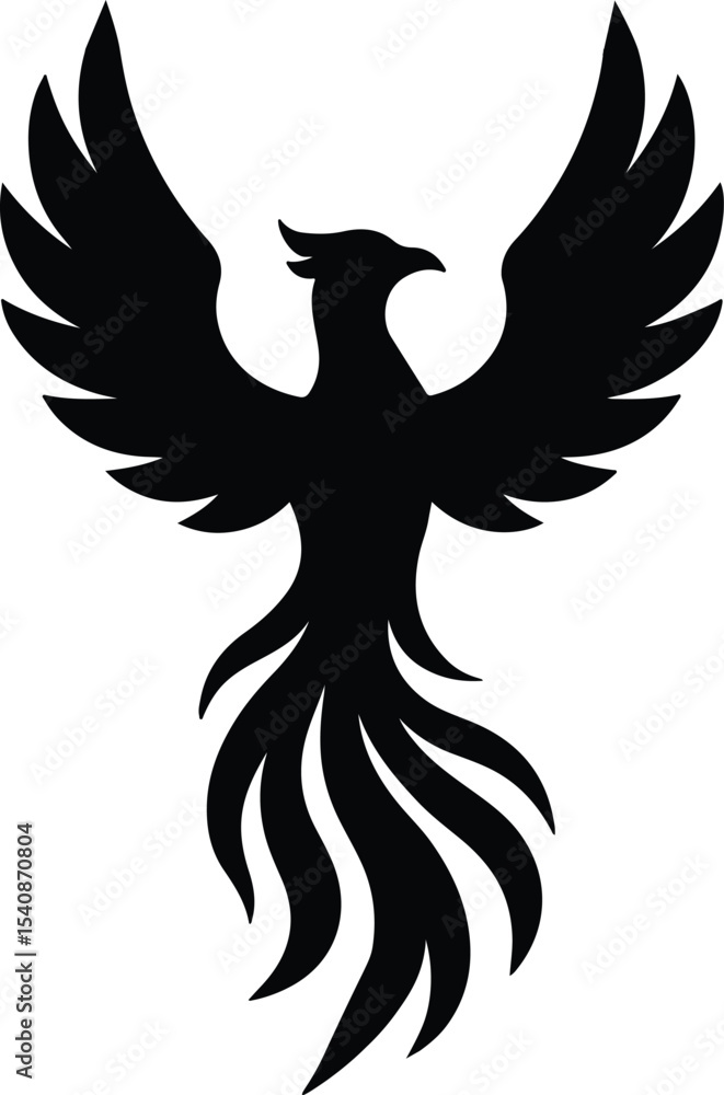 Obraz premium Silhouette phoenix flying with open wings vector illustration