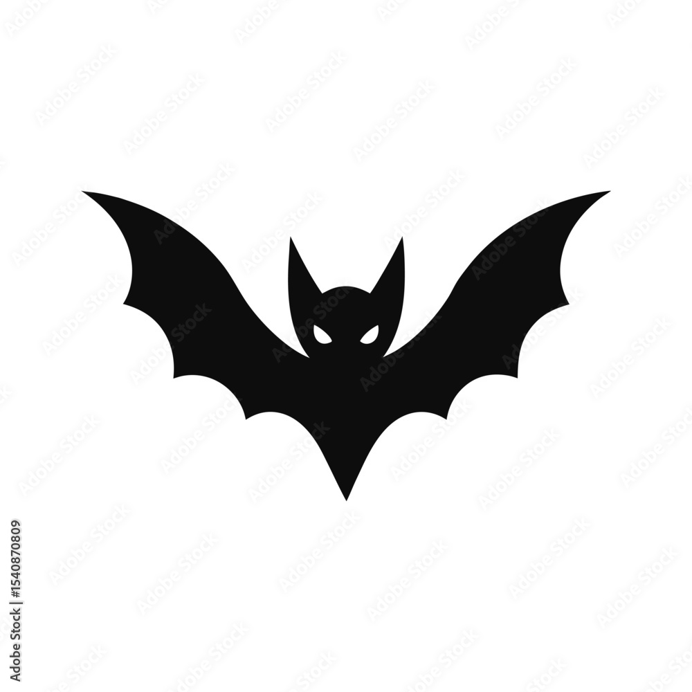 Fototapeta premium Flying bat with flapping wings in sharp angle graphic design silhouette
