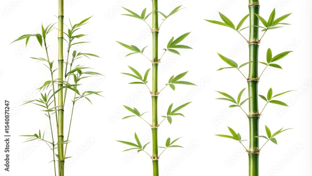 Fototapeta premium Triple Bamboo Stems Vertical Composition, Green Foliage, Nature Concept, Bamboo Plant Bamboo, Nature photography