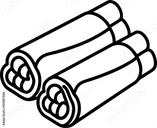 Illustration of two rolled burritos or similar food dishes in a simple minimalist black and white line art style