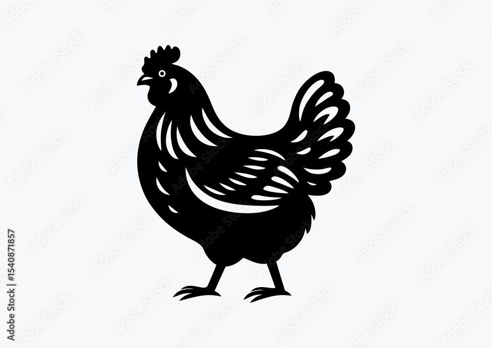 Meat breed chicken broiler black and white vector silhouette Meat breed chicken broiler black and white vector silhouette