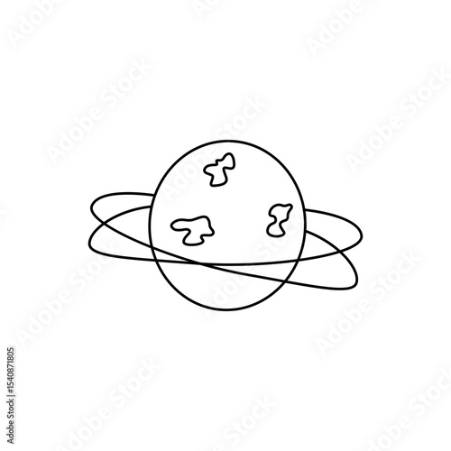 Hand drawn Cartoon Abstract Planet with Rings. Outline Vector Illustration. Isolated on White Background. 