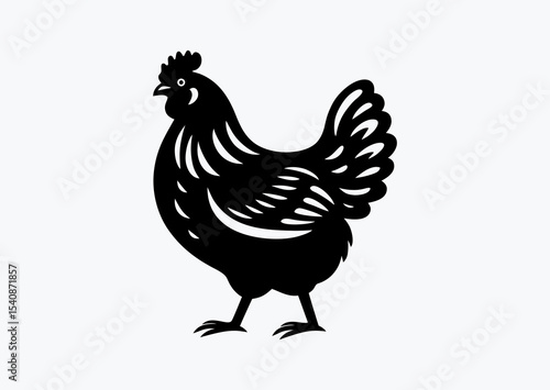 Meat breed chicken broiler black and white vector silhouette