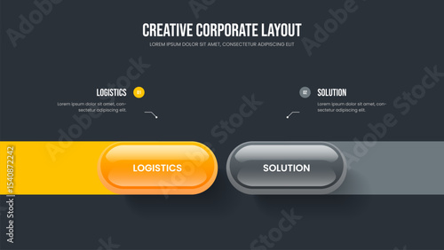 Professional Plan 2 Option Infographic Frame Layout. Product Insight Two Element Diagram Slideshow Template. Visual Portfolio Slide Design Vector Illustration.