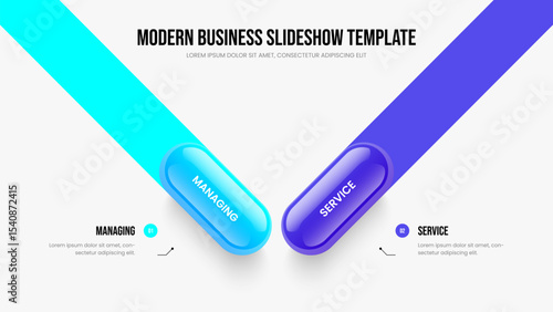 Modern Overview Two Option Infographic Frame Layout. Market Analysis 2 Step Diagram Slide Design. Marketing Performance Slideshow Template Vector Illustration.