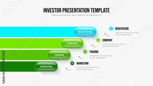 Investor Forecast 4 Step Infographic Presentation Layout. Sales Development Slideshow Design Vector Illustration. Corporate Growth Four Element Diagram Slide Template.