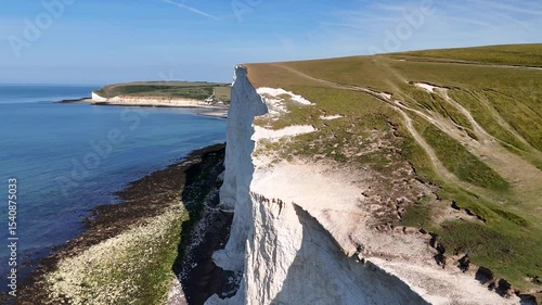 Seven Sisters cliff top from sea 2