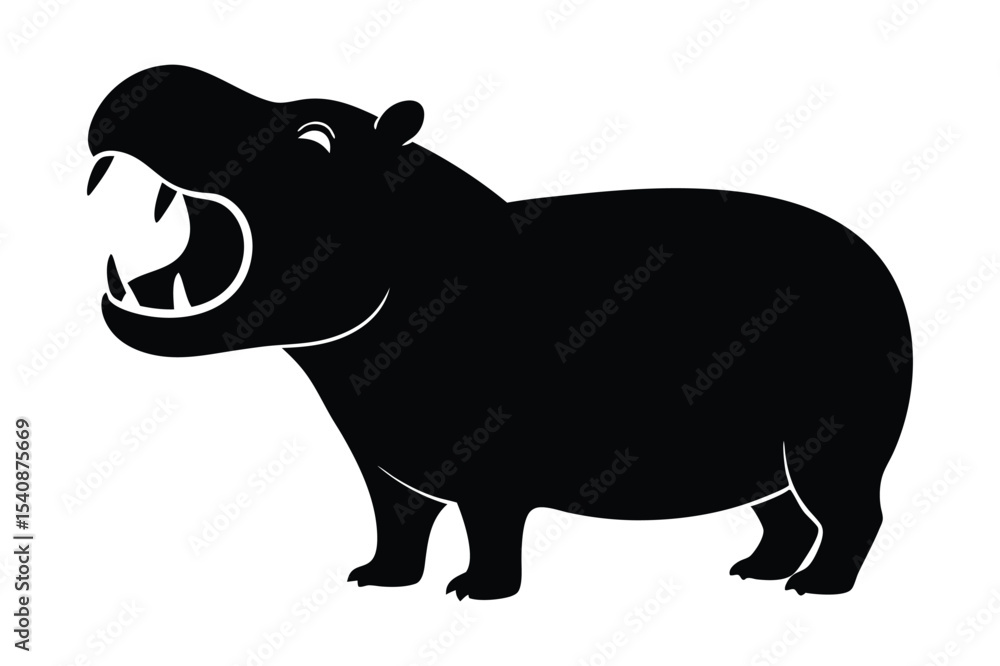Obraz premium Silhouette of a hippo yawning with wide open mouth vector illustration.