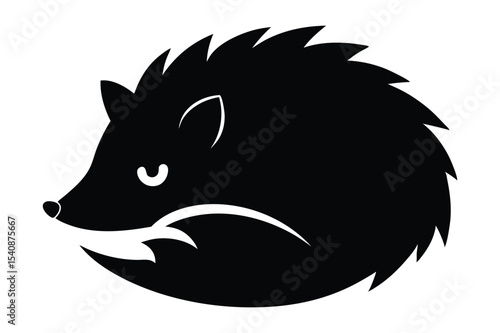 Silhouette of a hedgehog curled up in a defensive pose vector illustration.