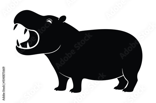 Silhouette of a hippo yawning with wide open mouth vector illustration.