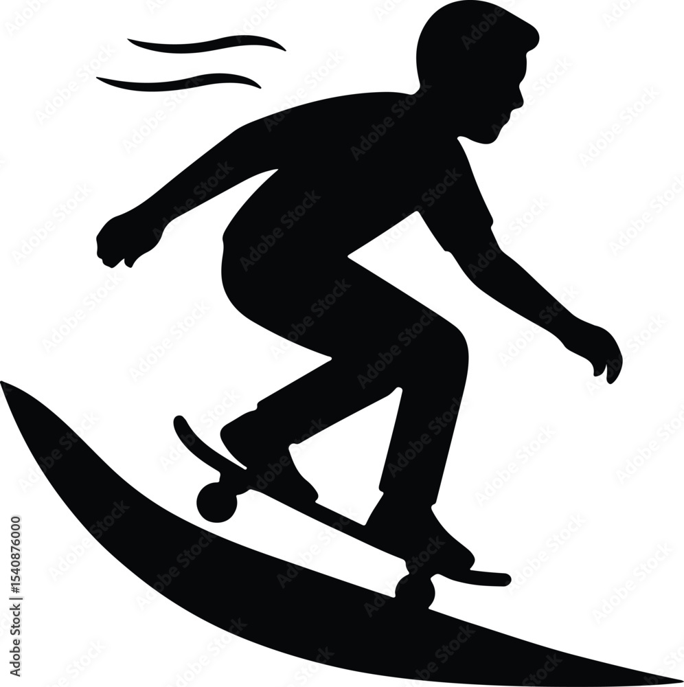 Obraz premium Silhouette skater rides skateboard vector illustration in black and white