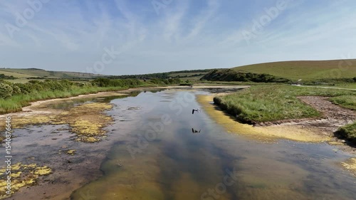 Heren taking off Cuckmere haven river