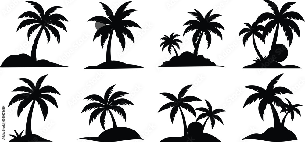 Fototapeta premium Palm Tree Island Silhouette Clipart